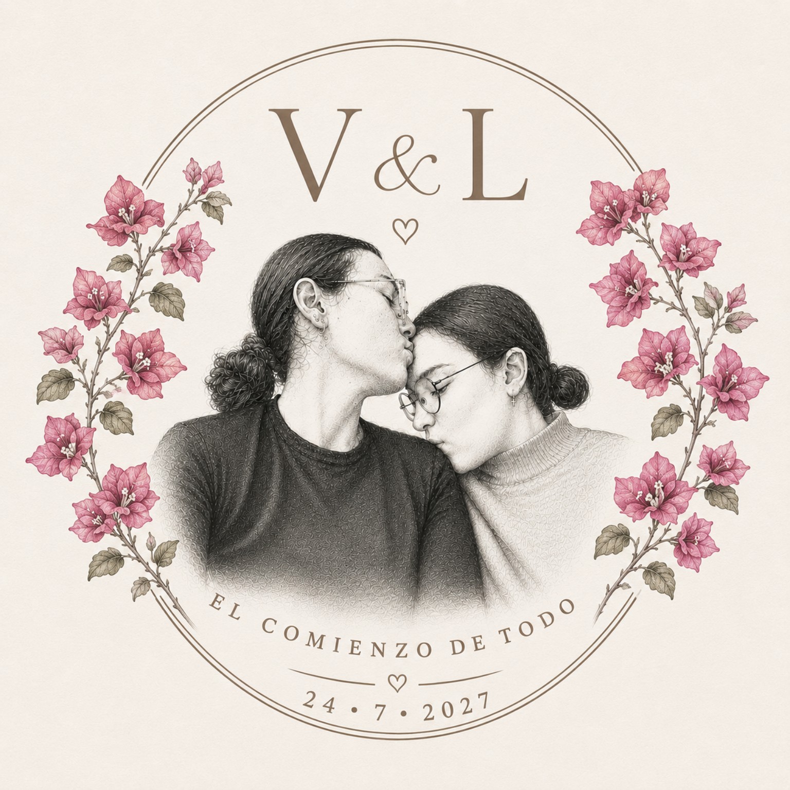 Logotipo V y L con una ilustración de la pareja